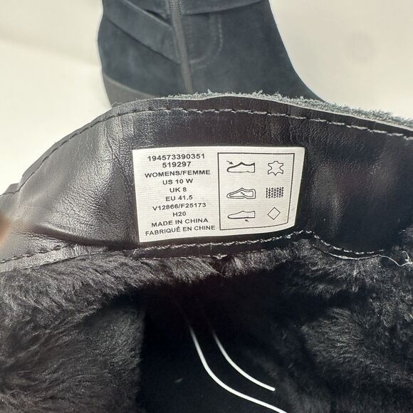 Lands End Womens Black Suede Booties 10W Fleece Lined Ankle Boots Side Buckle - Picture 13 of 13